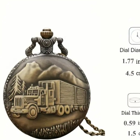 antique style pocket watch with a bronze finish and a truck design on the front - Picture 2 of 11